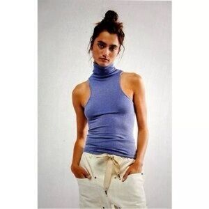 Free people intimately always ready seamless blue turtle neck tank XS/S